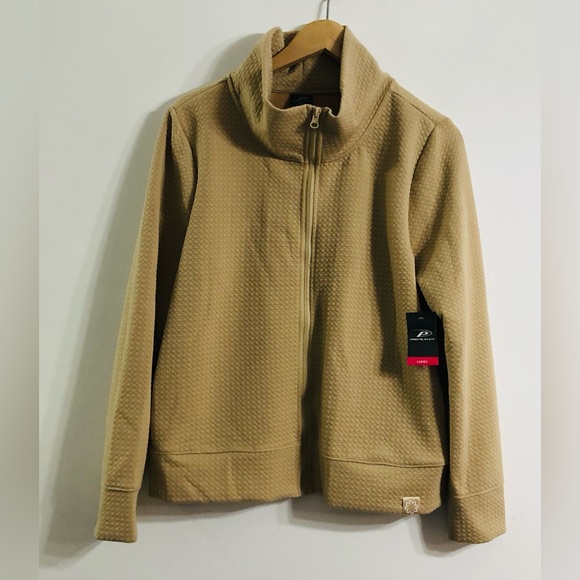 Women’s  zip up sweatshirt  jacket two side pockets long sleeves iris cream.L - Picture 1 of 4